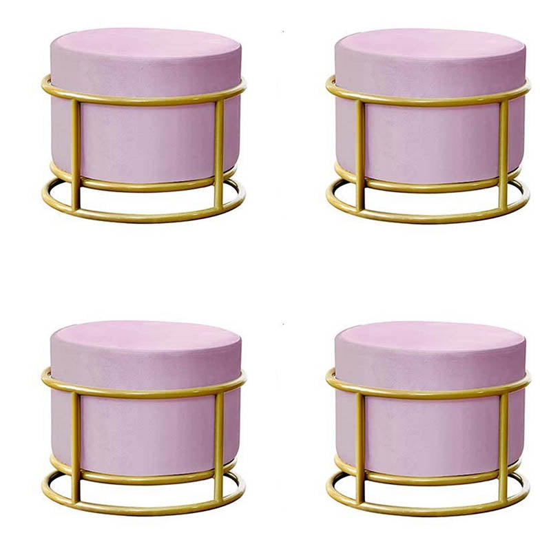 Luxury Ottoman Velvet Upholstered Solid Color Round Ottoman with Metal Legs
