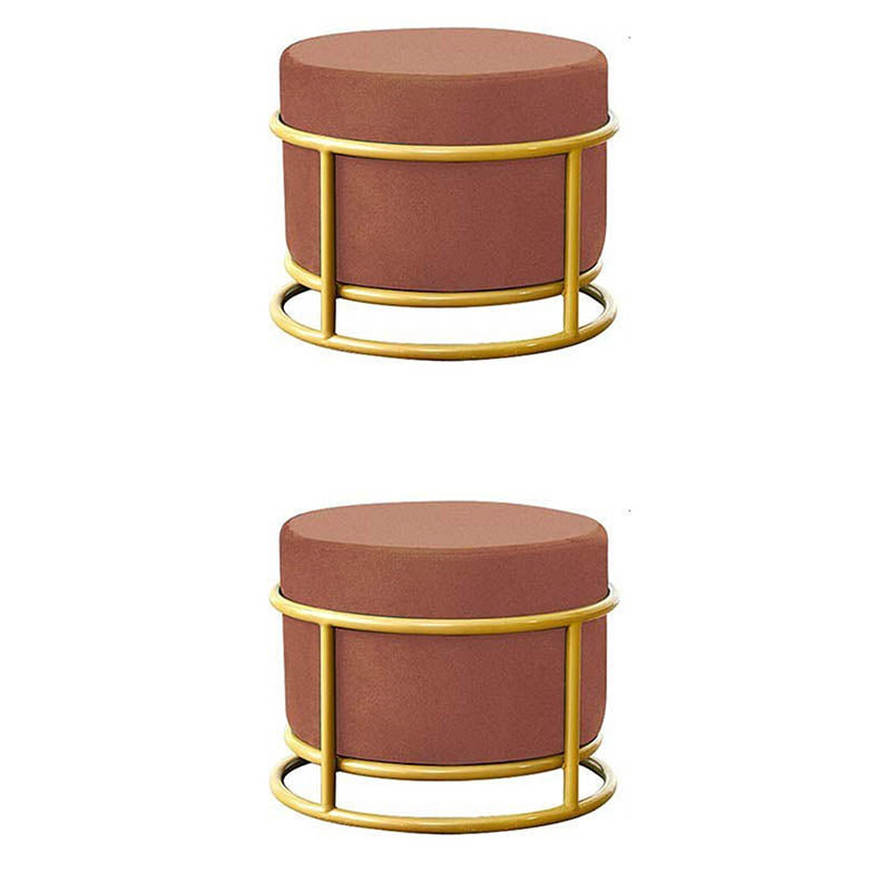 Luxury Ottoman Velvet Upholstered Solid Color Round Ottoman with Metal Legs