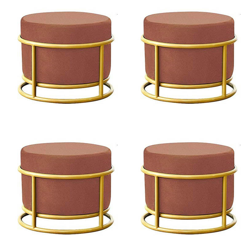 Luxury Ottoman Velvet Upholstered Solid Color Round Ottoman with Metal Legs