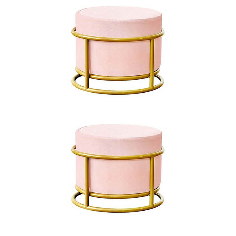 Luxury Ottoman Velvet Upholstered Solid Color Round Ottoman with Metal Legs