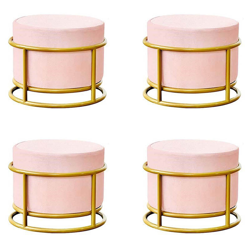 Luxury Ottoman Velvet Upholstered Solid Color Round Ottoman with Metal Legs
