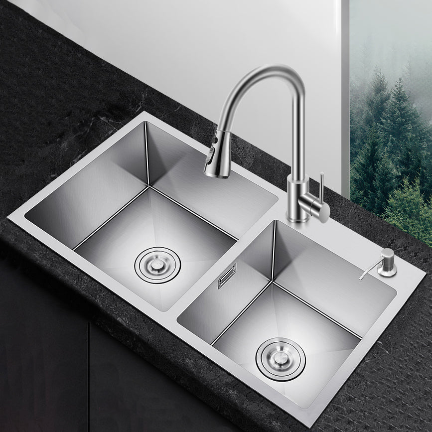 Scratch Resistant Kitchen Sink Double Bowl Stainless Steel Square Top-Mount Kitchen Sink