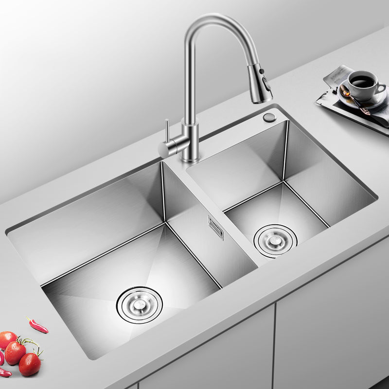 Scratch Resistant Kitchen Sink Double Bowl Stainless Steel Square Top-Mount Kitchen Sink