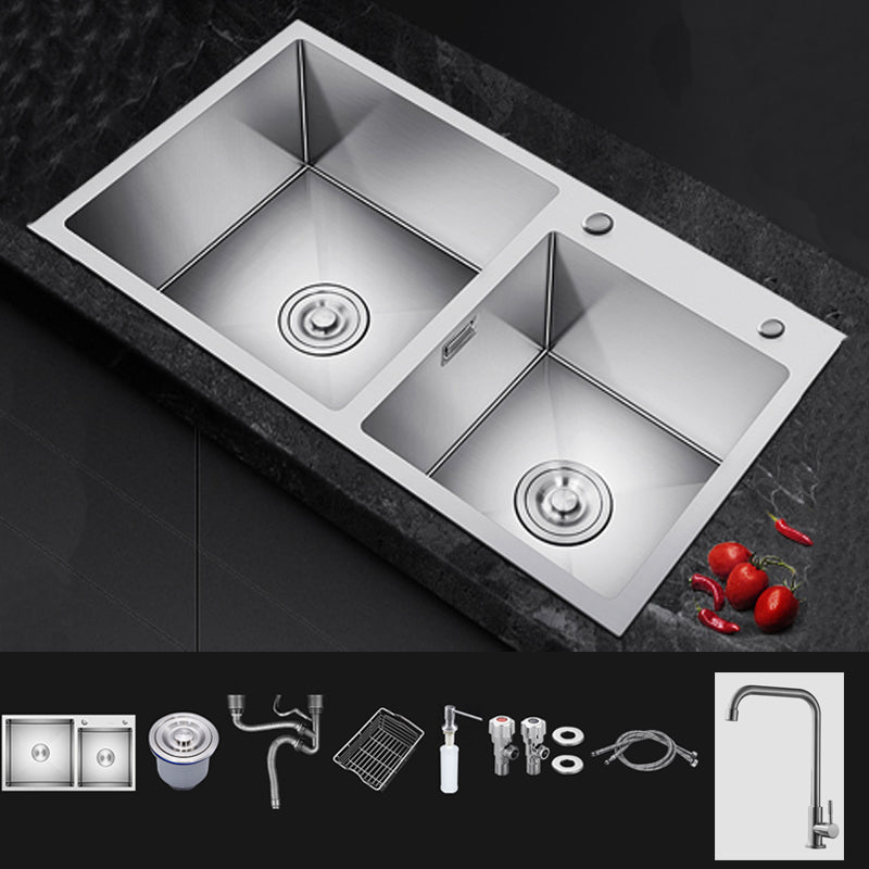 Scratch Resistant Kitchen Sink Double Bowl Stainless Steel Square Top-Mount Kitchen Sink