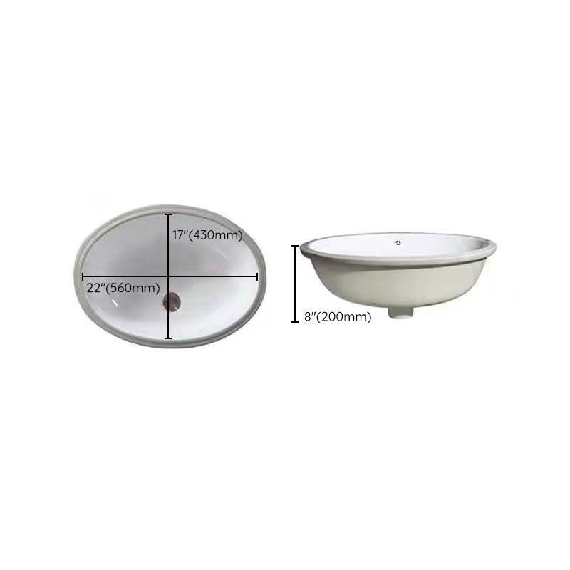 Modern Undermount Vanity Sink Oval Porcelain with Pop-Up Drain Bathroom Sink