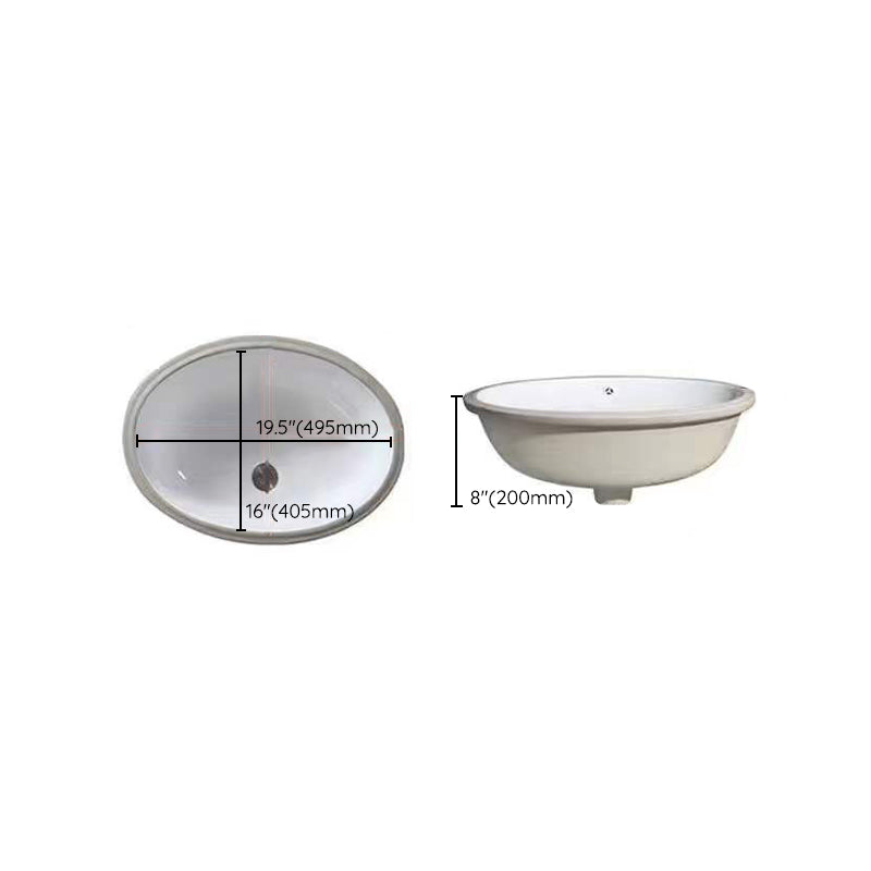 Modern Undermount Vanity Sink Oval Porcelain with Pop-Up Drain Bathroom Sink
