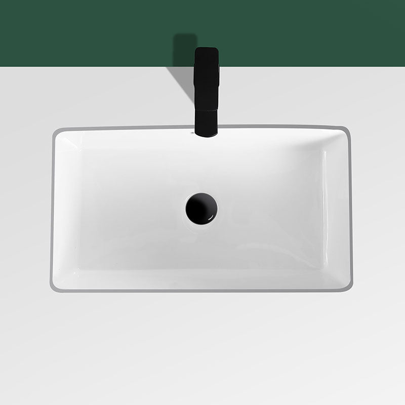 Modern Undermount Vanity Sink Rectangular Porcelain with Overflow Vessel Sink