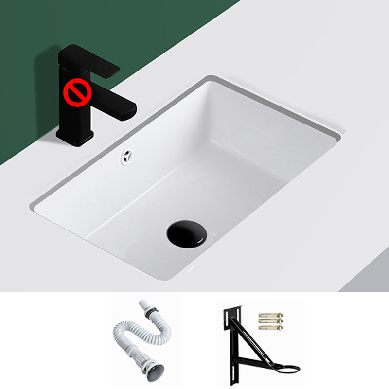 Modern Undermount Vanity Sink Rectangular Porcelain with Overflow Vessel Sink