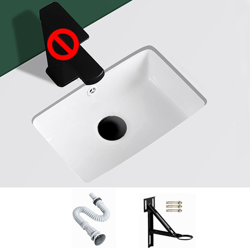 Modern Undermount Vanity Sink Rectangular Porcelain with Overflow Vessel Sink