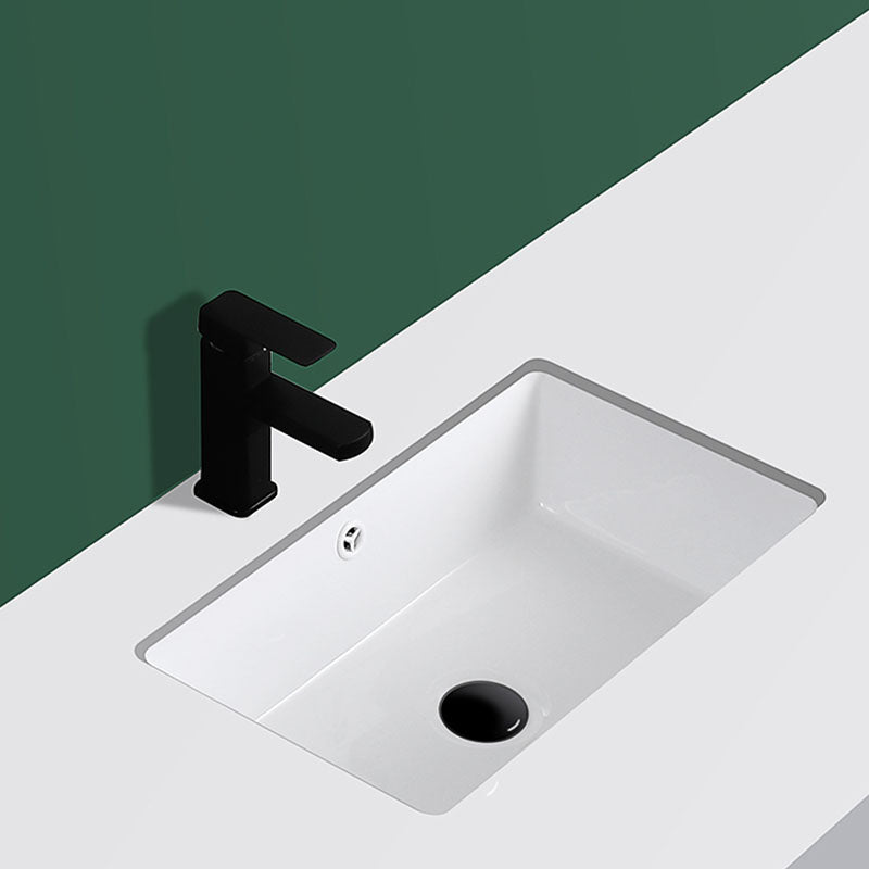 Modern Undermount Vanity Sink Rectangular Porcelain with Overflow Vessel Sink