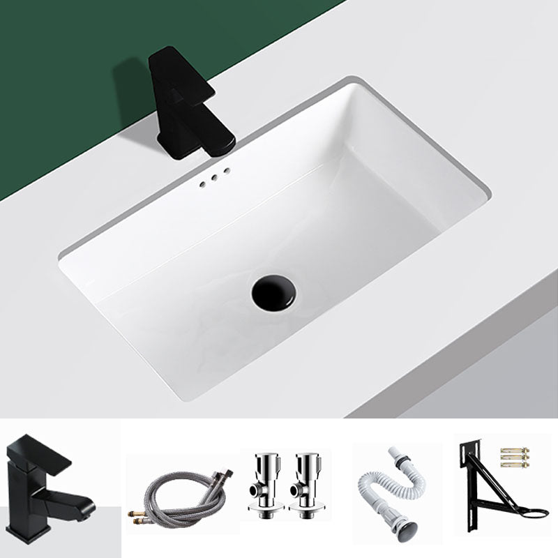 Modern Undermount Vanity Sink Rectangular Porcelain with Overflow Vessel Sink