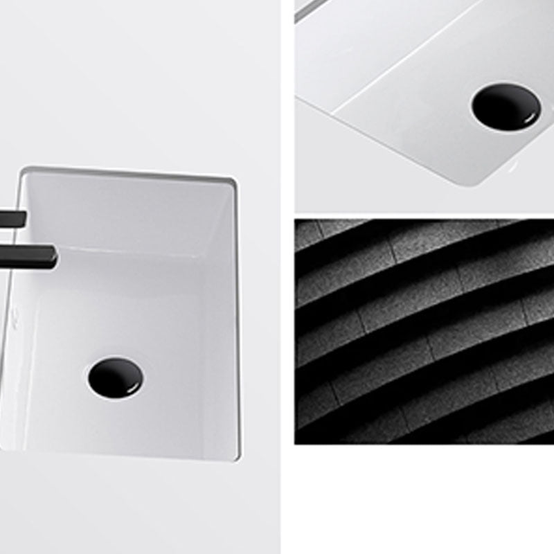 Modern Undermount Vanity Sink Rectangular Porcelain with Overflow Vessel Sink