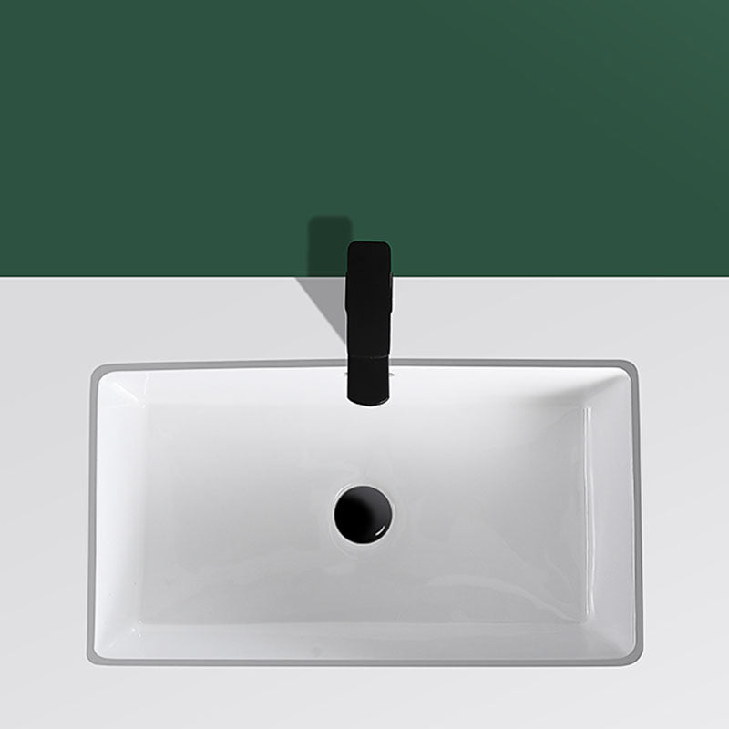 Modern Undermount Vanity Sink Rectangular Porcelain with Overflow Vessel Sink