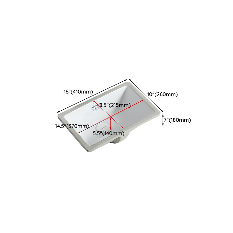 Traditional Undermount Bathroom Sink Porcelain with Overflow and Drain Assembly Basin Sink