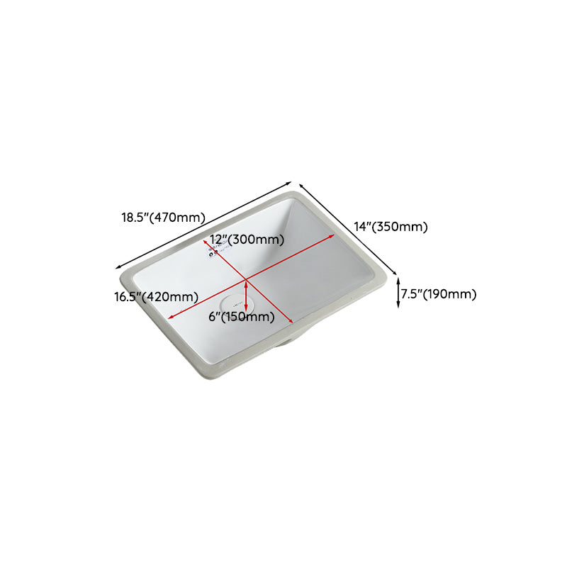 Traditional Undermount Bathroom Sink Porcelain with Overflow and Drain Assembly Basin Sink