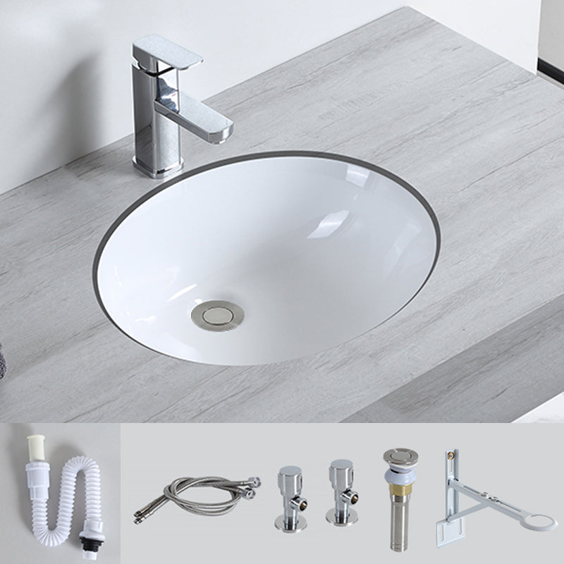 Traditional Undermount Bathroom Sink Porcelain with Pop-Up Drain Basin