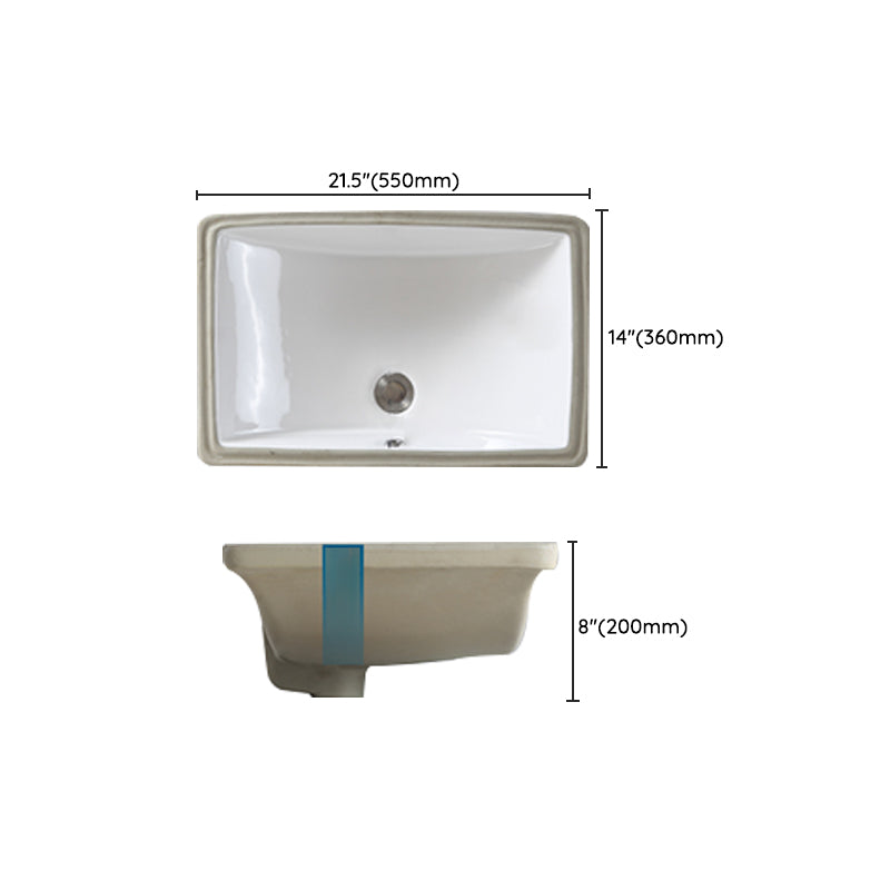 Traditional Undermount Bathroom Sink Porcelain with Pop-Up Drain Basin