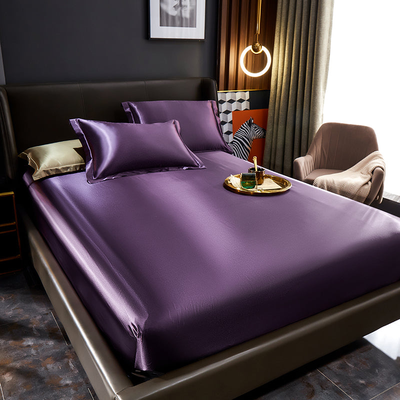 Silk Bed Sheet Set Ultra Soft Elegant Fitted Sheet for Bedroom