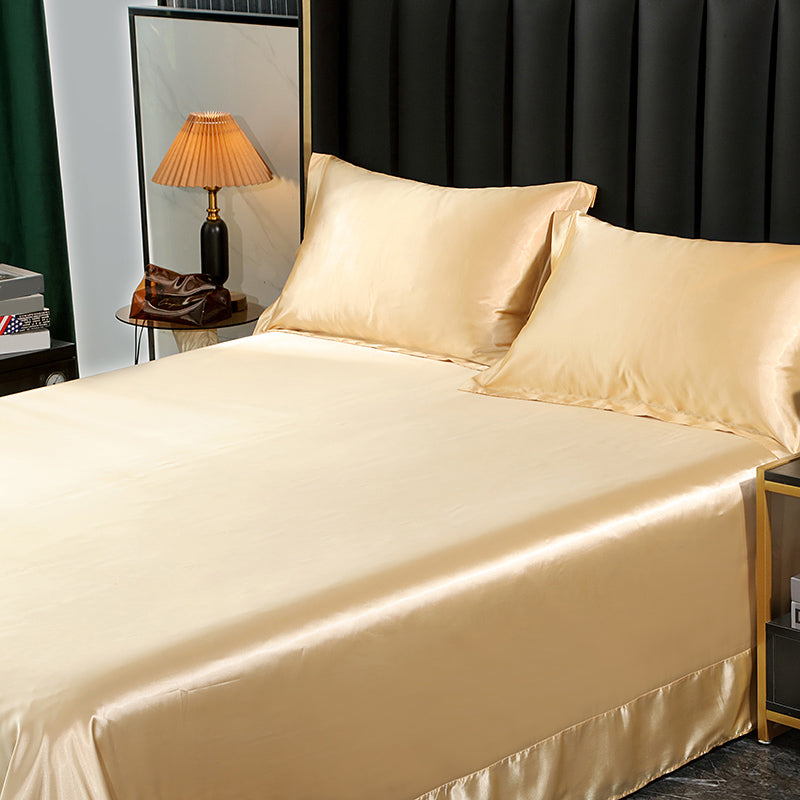 Elegant Fitted Sheet Modern Silk Ultra Soft Soild Bed Sheet Set