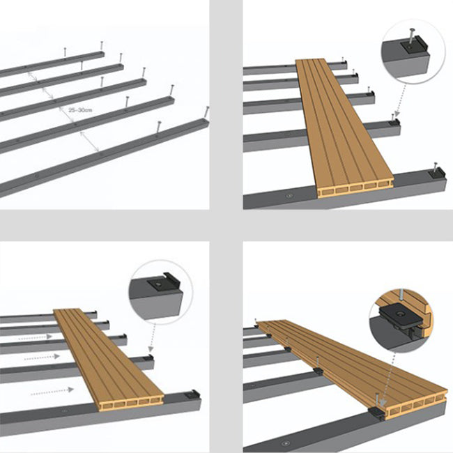 Outdoor Patio Deck Tile Kit Nailed Composite Embossed Deck Plank