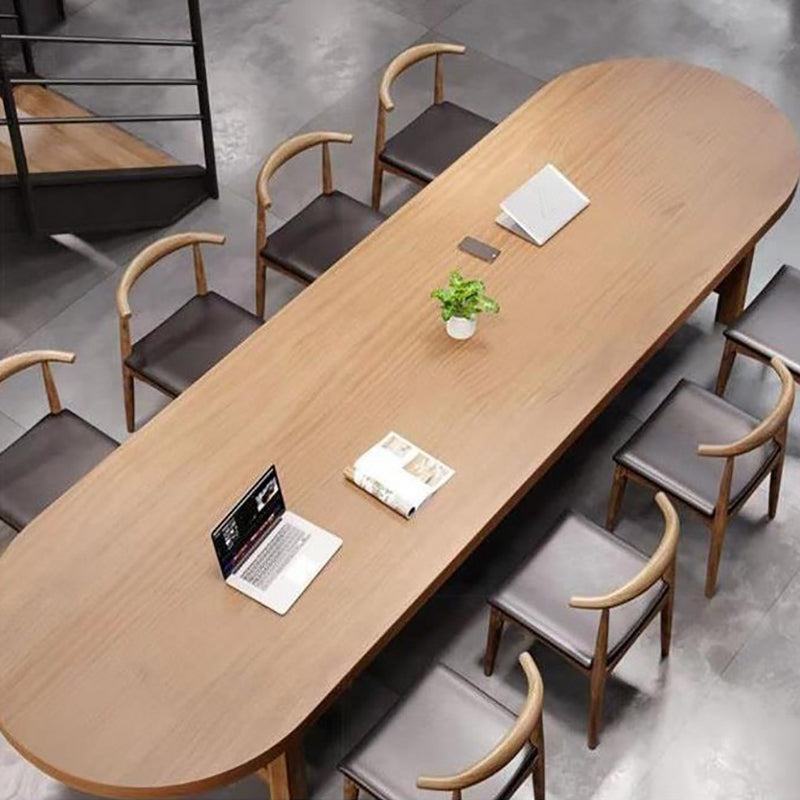 Modern Style Wooden Office Desk Oval Shape Writing Desk with 2-Legs in Natural
