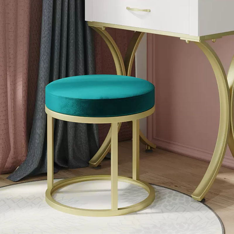 Luxury Ottoman Velvet Tear Resistant Upholstered Solid Color Round Ottoman with Metal Legs