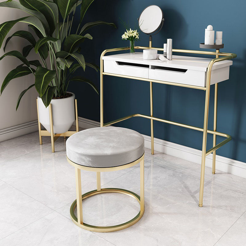 Luxury Ottoman Velvet Tear Resistant Upholstered Solid Color Round Ottoman with Metal Legs