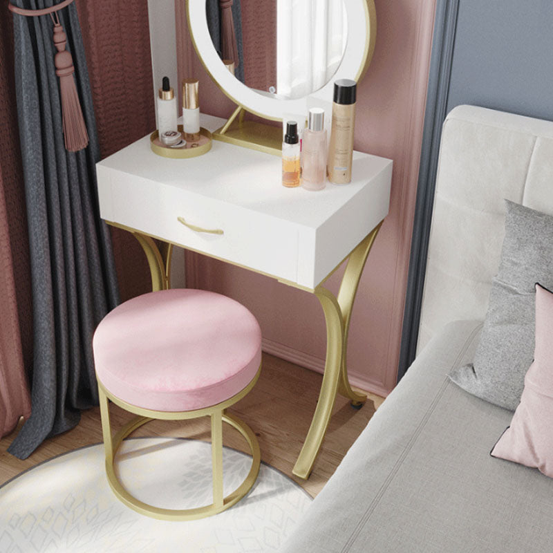 Luxury Ottoman Velvet Tear Resistant Upholstered Solid Color Round Ottoman with Metal Legs