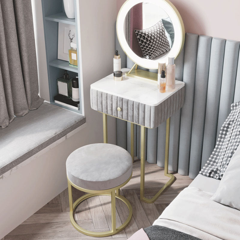 Luxury Ottoman Velvet Tear Resistant Upholstered Solid Color Round Ottoman with Metal Legs