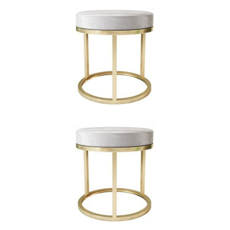 Luxury Ottoman Velvet Tear Resistant Upholstered Solid Color Round Ottoman with Metal Legs