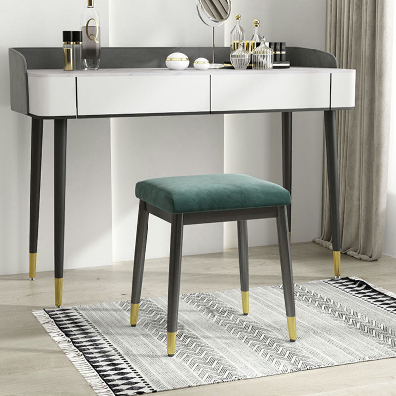 Glam Ottoman Velvet Upholstered Solid Color Square Ottoman with Metal Legs