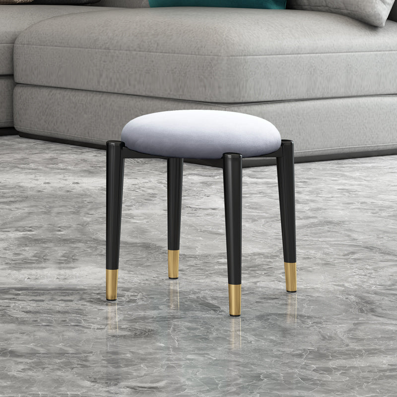 Luxury Ottoman Velvet Tear Resistant Solid Color Round Ottoman with Metal Legs