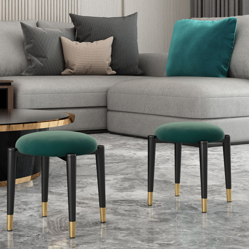 Luxury Ottoman Velvet Tear Resistant Solid Color Round Ottoman with Metal Legs