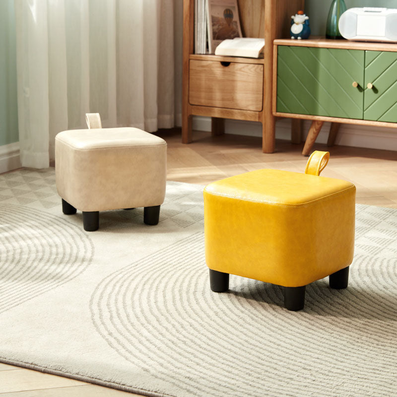 Glam Ottoman Faux Leather Stain Resistant Solid Color Square Ottoman with Plastic Legs