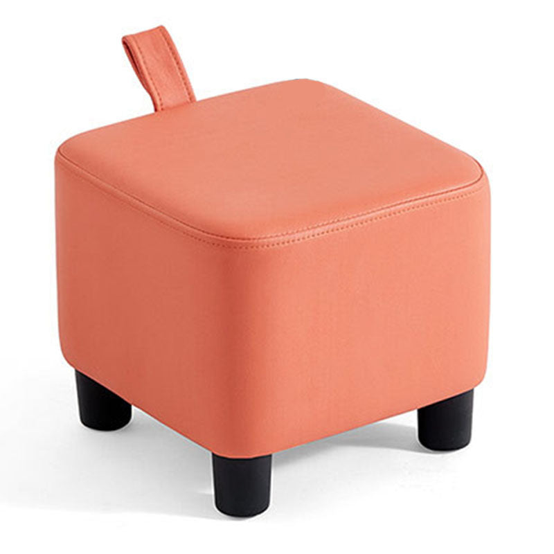 Glam Ottoman Faux Leather Stain Resistant Solid Color Square Ottoman with Plastic Legs
