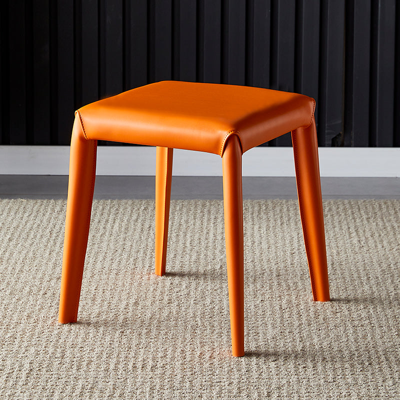 Glam Ottoman Faux Leather Stain Resistant Solid Color Square Ottoman with Metal Legs