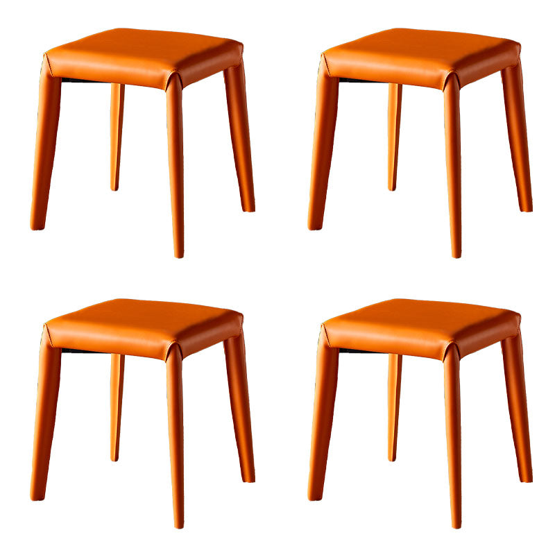 Glam Ottoman Faux Leather Stain Resistant Solid Color Square Ottoman with Metal Legs