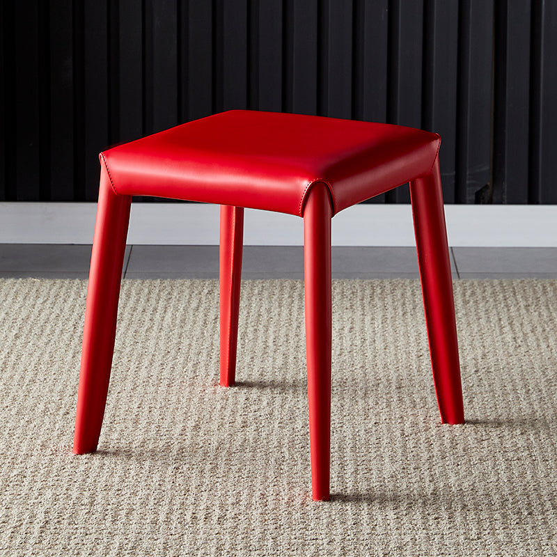 Glam Ottoman Faux Leather Stain Resistant Solid Color Square Ottoman with Metal Legs