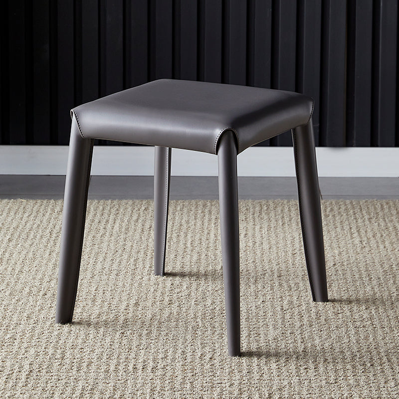 Glam Ottoman Faux Leather Stain Resistant Solid Color Square Ottoman with Metal Legs