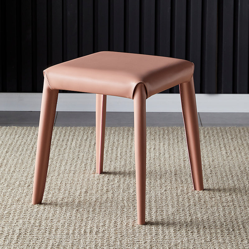 Glam Ottoman Faux Leather Stain Resistant Solid Color Square Ottoman with Metal Legs