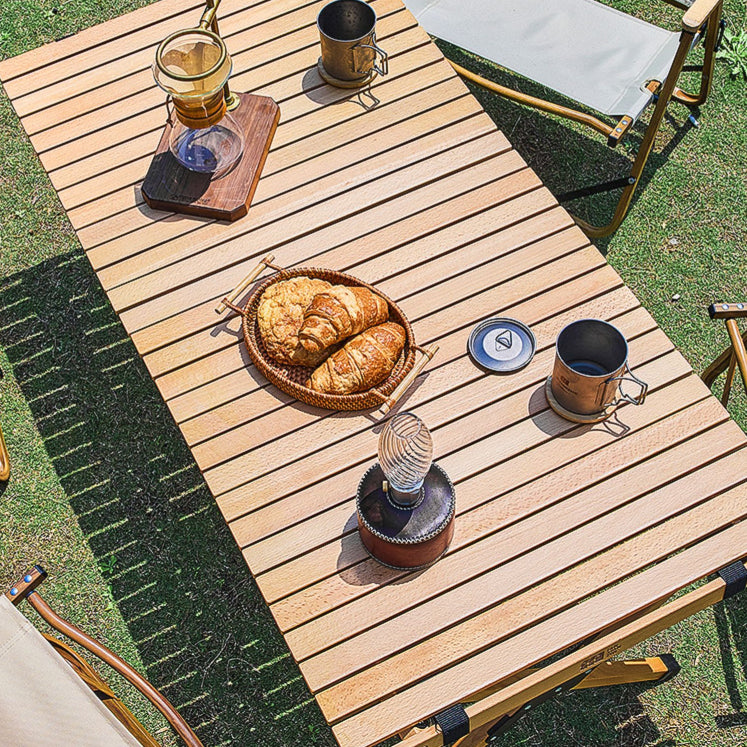 Industrial Beech Wood Folding Table Outdoor Solid Wood Camping Table
