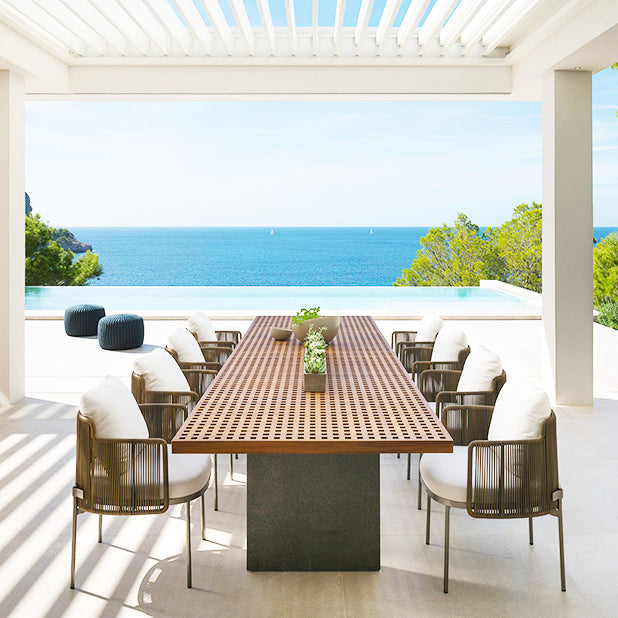 Boho Style Dining Set Wooden Rectangular 1/9 Pieces Dining Set