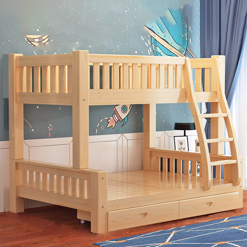 Contemporary Solid Wood Bunk Bed in Natural Kid Bed with Stairway