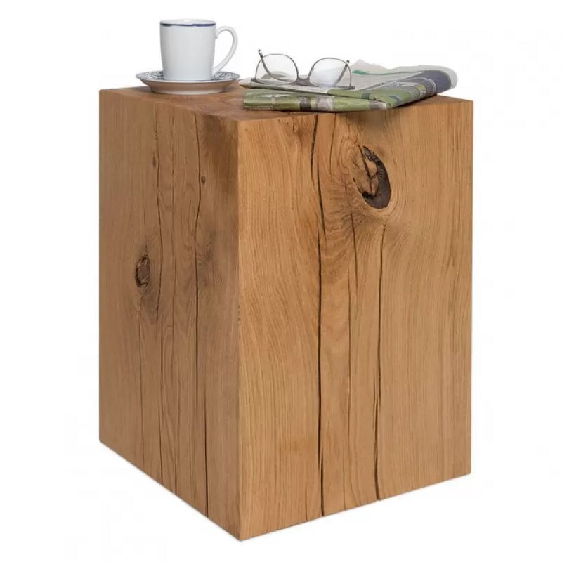 Rustic Sofa Accent Side Table Distressed Square Natural Pedestal Solid Wood Corner Table