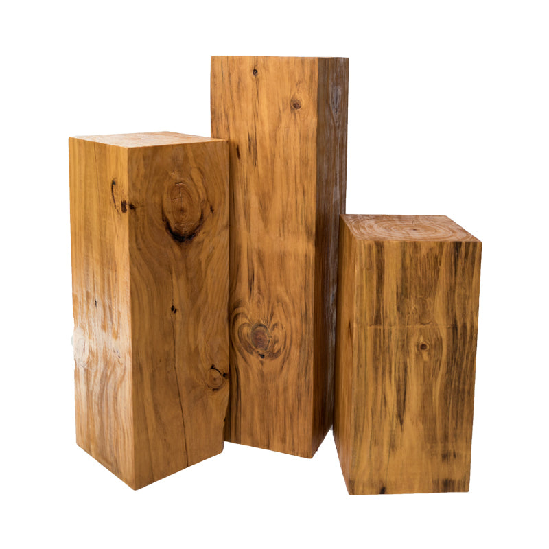 Rustic Sofa Accent Side Table Distressed Square Natural Pedestal Solid Wood Corner Table