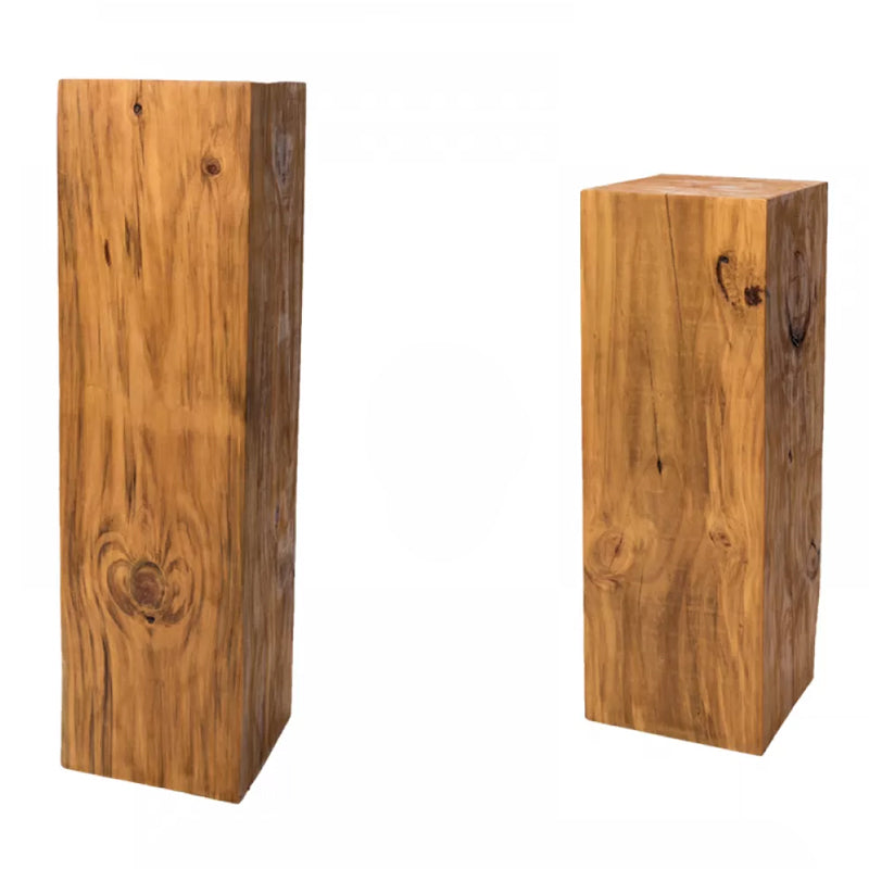 Rustic Sofa Accent Side Table Distressed Square Natural Pedestal Solid Wood Corner Table