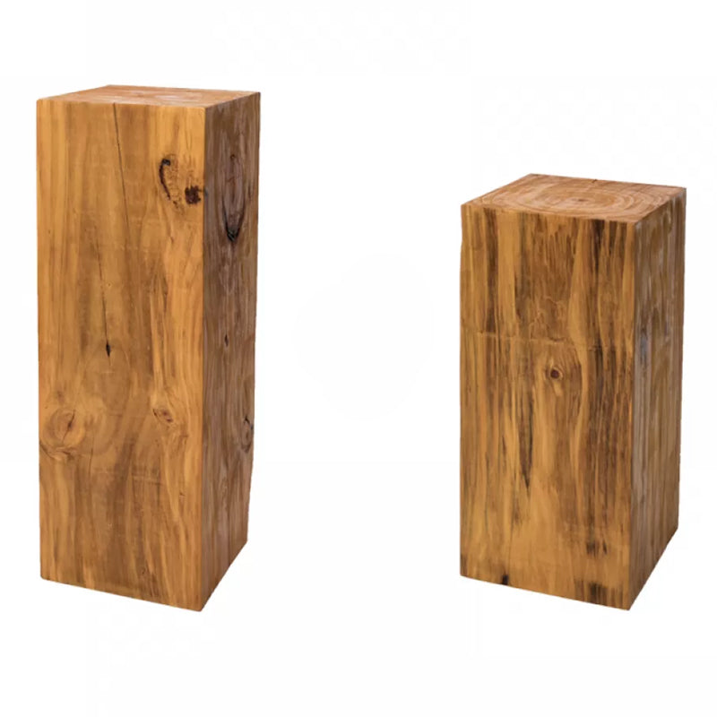 Rustic Sofa Accent Side Table Distressed Square Natural Pedestal Solid Wood Corner Table