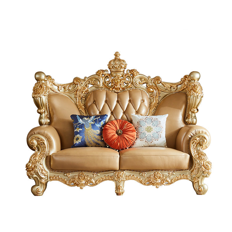 Genuine Leather Sofa Tufted Split-Back Rolled Arm Sofa for Living Room