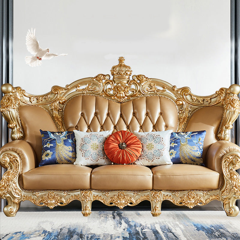 Genuine Leather Sofa Tufted Split-Back Rolled Arm Sofa for Living Room