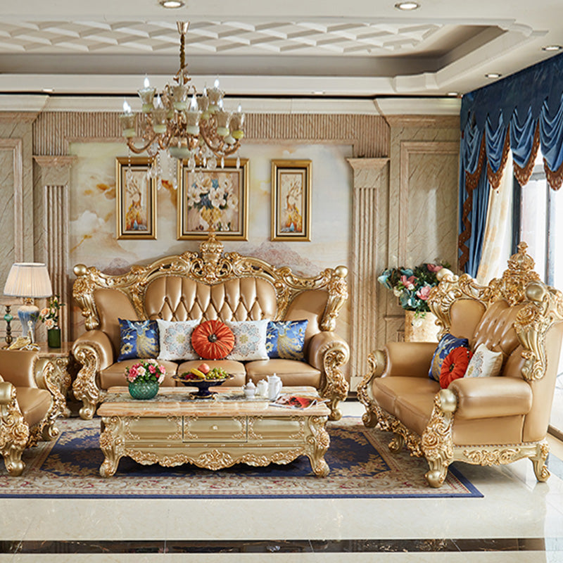 Genuine Leather Sofa Tufted Split-Back Rolled Arm Sofa for Living Room